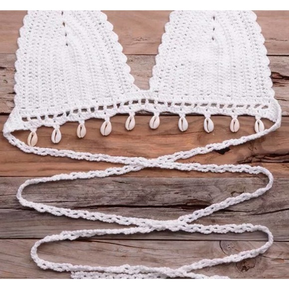 Apricot SEXY Seashell Crochet Wrap Around Waist & Neck Tie TOP ONLY NEW!π - Picture 10 of 13